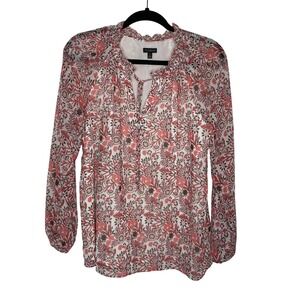 Talbots Floral Blouse Womens Small Ruffle Tie Neck Top Career Wear‎ Classic Boho